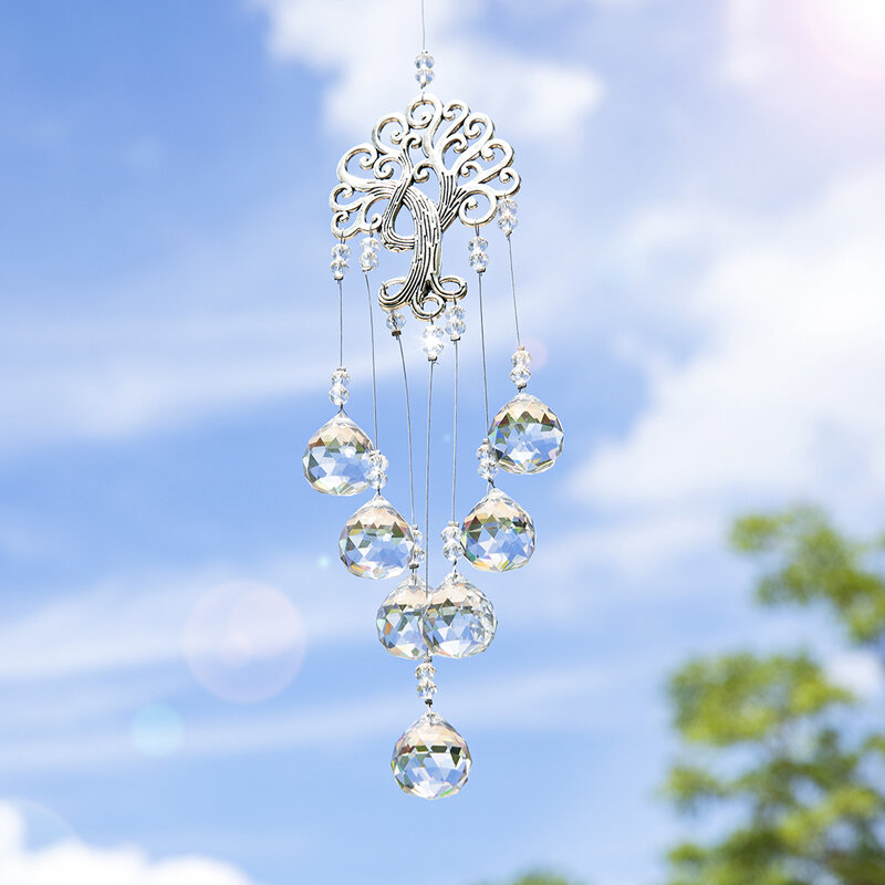 Новый кристаллический подвесной Ловец Солнца H & D с хрустальным шаром, призма, Радужный изготовитель, дерево жизни, декор для сада, улицы, дом...