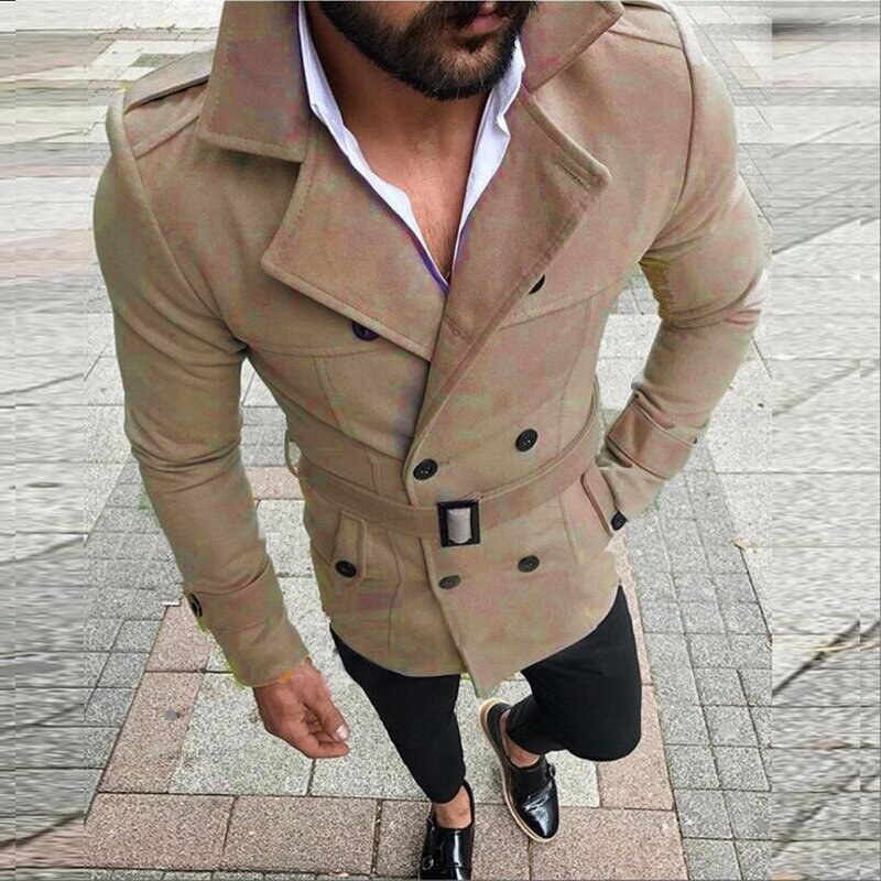 2021New سترة الرجال الموضة سليم تيشيرت ضيق بأكمام طويلة دعوى سترة واقية خندق معطف الرجال الخريف الشتاء الدافئة زر معطف