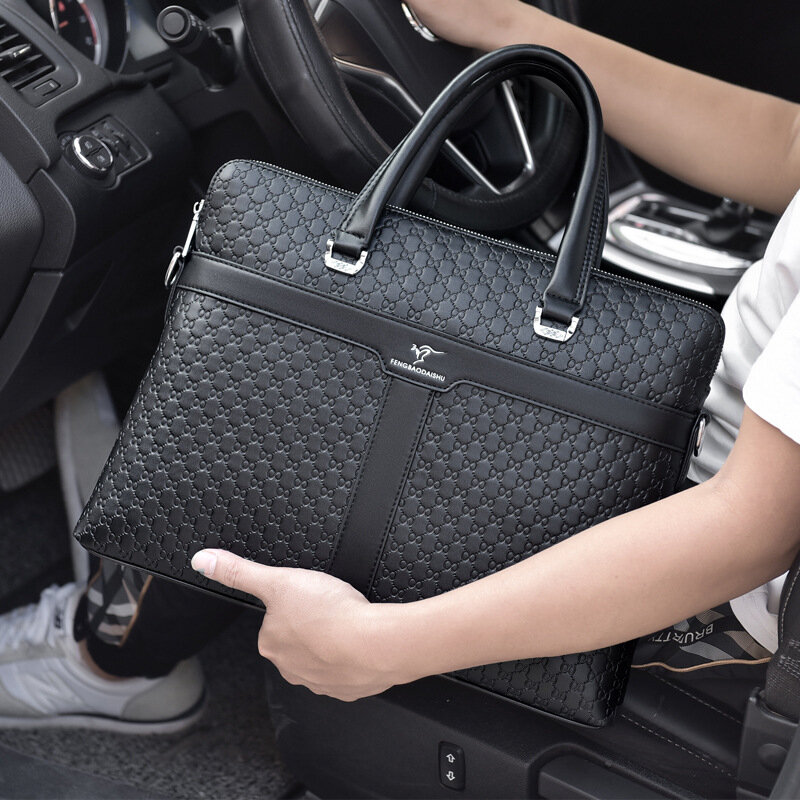 Men's Briefcase New Fashion Shoulder Bag 14" Laptop Bag Large Capacity Male Business Handbag Travel Bag for Man, Black & Brown