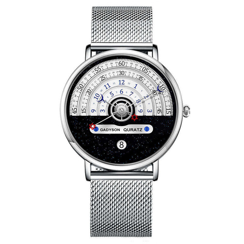 Relógio de pulso de quartzo de aço fino estrela lua à prova dwaterproof água creati design analógico relógio de pulso masculino moda reloj hombre