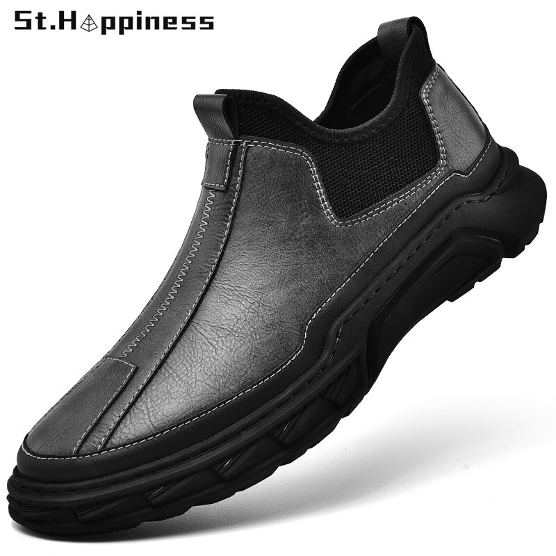 2021 New Men Shoes High Quality Genuine Leather Casual Shoes Fashion Leather Comfortable Work Shoes Slip On Loafers Big Size