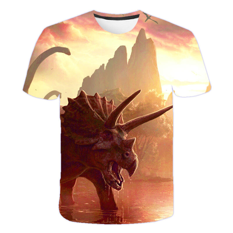 Детская футболка для мальчиков, летняя новая футболка с 3d изображением животного, динозавра для девочек, футболки из полиэстера с коротким ...