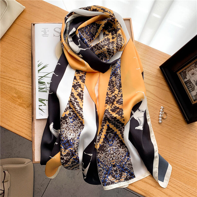 2022 Новый атласный Шелковый тонкий шарф для женщин шейный платок с принтом бандана шали на запястье женский шейный платок шарф-тюрбан
