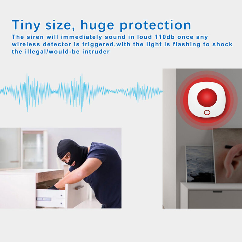 Tugard Tuya Wireless Strobe Siren Alarm System With Remote Control Indoor Simple Smart Life Wifi Home Security Burglar Alarm Kit