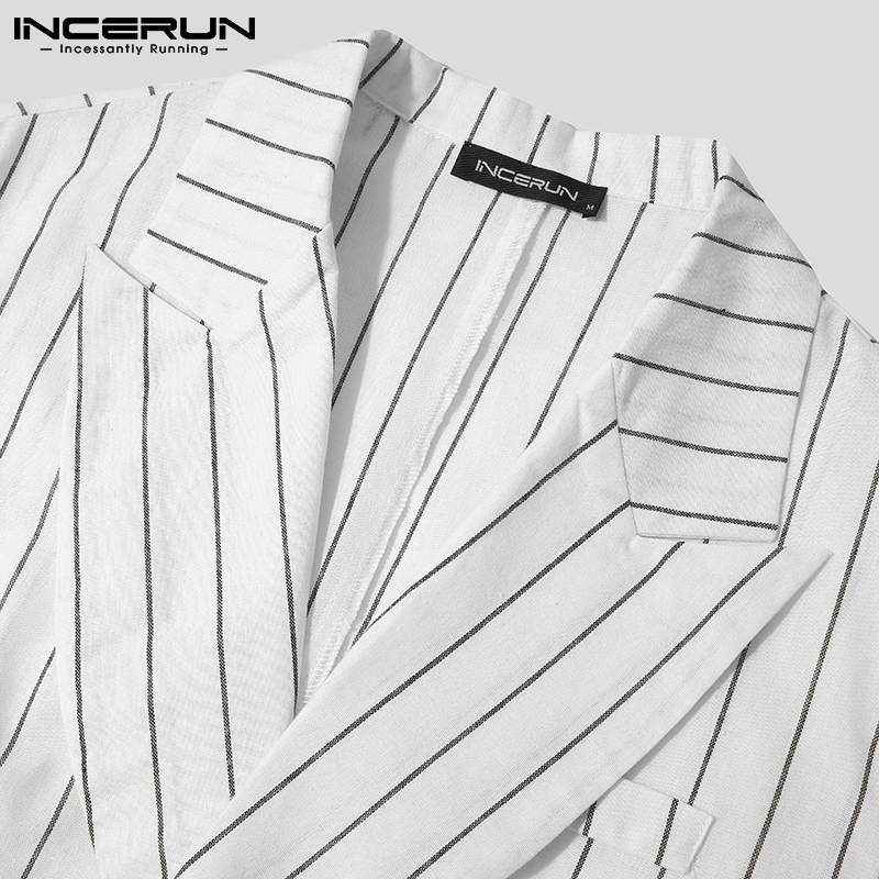 INCERUN-Blusa informal a la moda para hombre, ropa de calle ajustada con cuello en V, camisas de manga larga a rayas, S-5XL, 2021