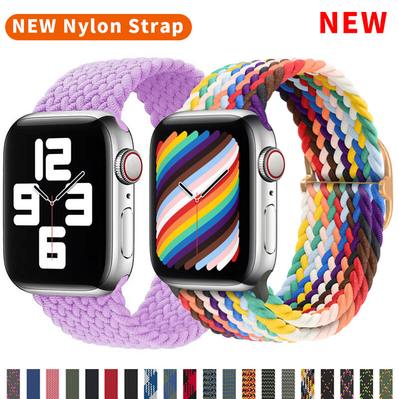 Pulseira de tecido de nylon para iwatch, correia ajustável de tecido trançado para apple watch series 6 se 5 4 3 38mm 40mm 42mm 44mm