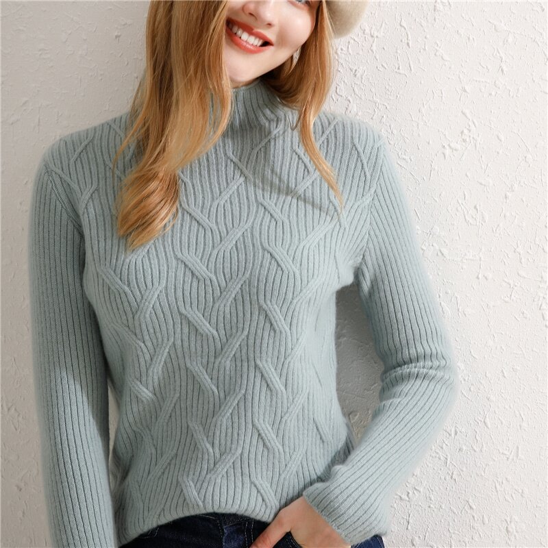Sweter damski jesienno-zimowy nowy czysty sweter z wełny obcisły sweter koreańskiej wersji dzikiego z długimi rękawami dopasowane kolory mody