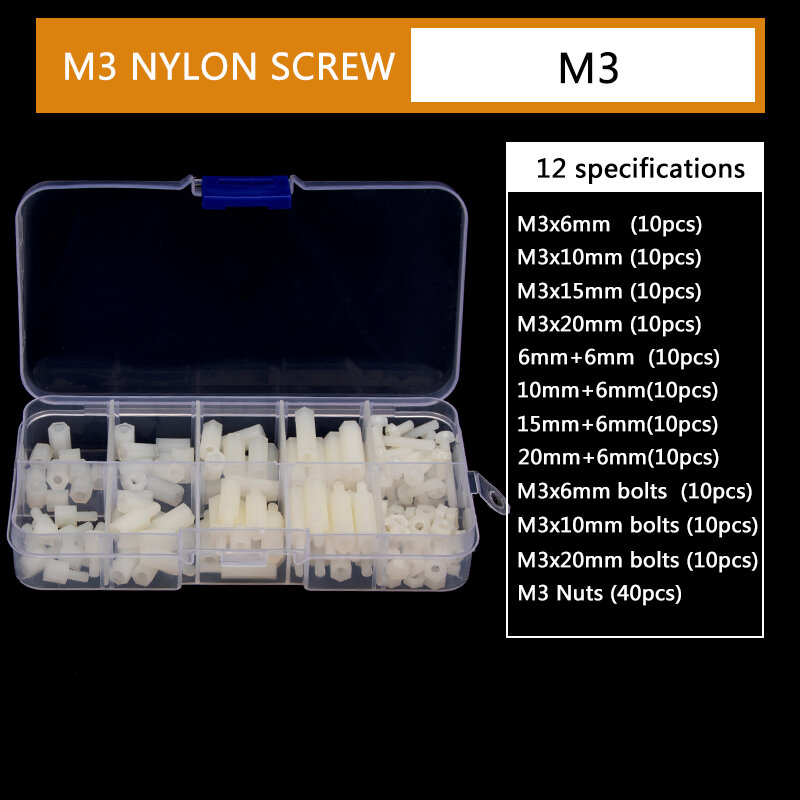 M3 Hex Nylon Spacer Standoff Vite Bianco Maschio Femmina Spaziatura Vite di Plastica Dado Assortimento Kit 150 pz/set