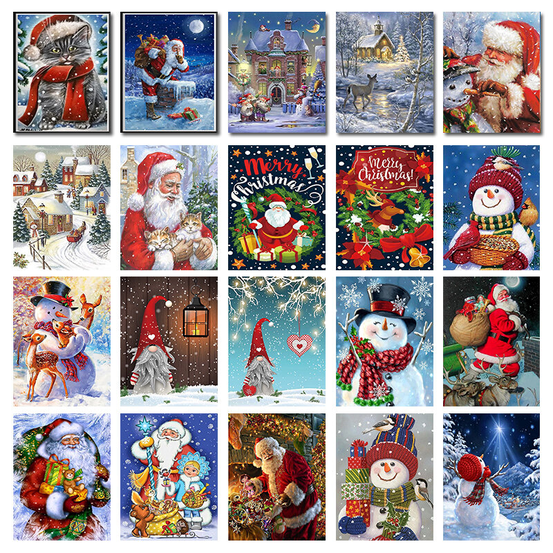 DIY 5D Lukisan Berlian Natal Lingkaran Penuh Santa Klaus Berlian Bordir Mosaik Kruistik Dekorasi Musim Dingin Hadiah Buatan Tangan