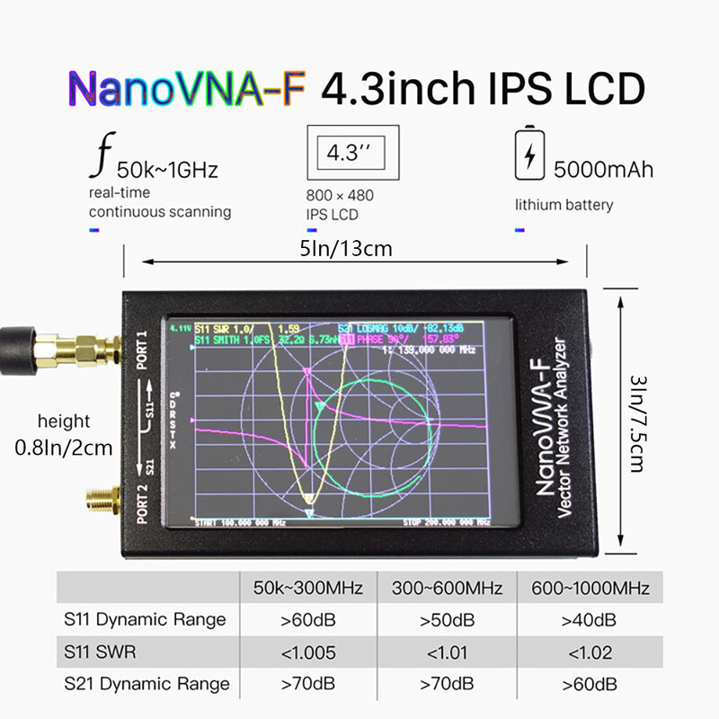 Nanovna-h-Analizador de antena del analizador de red Vector, pantalla LCD de 2,8 pulgadas, HF, VHF, UHF, NanoVNA, 50K-900M, con funda de batería, nuevo
