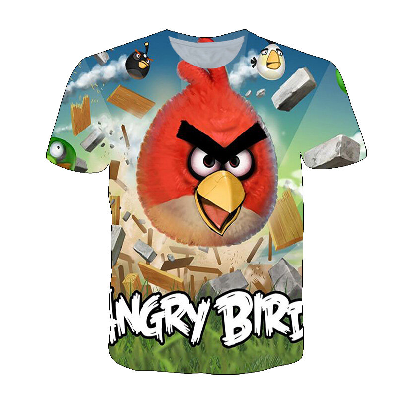 男の子/女の子のための3Dプリントの夏のTシャツ,特大の小さな鳥のデザインのTシャツ,半袖のラウンドネックの服,カジュアルなゲーム