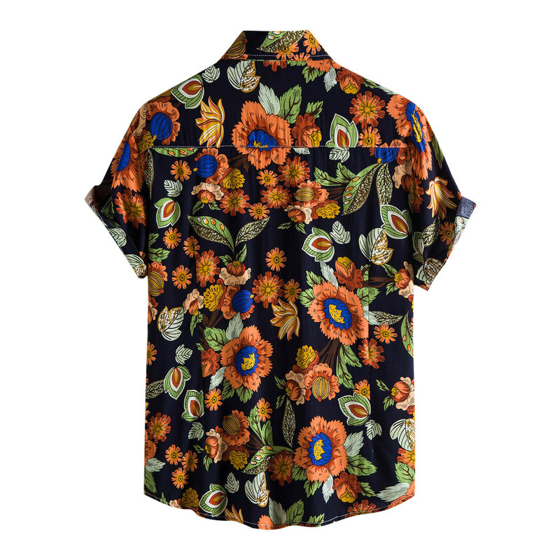 Мужская рубашка 55 # camisa masculina 2021, модная пляжная свободная одежда с цветочным принтом, повседневная гавайская рубашка на пуговицах с коротки...