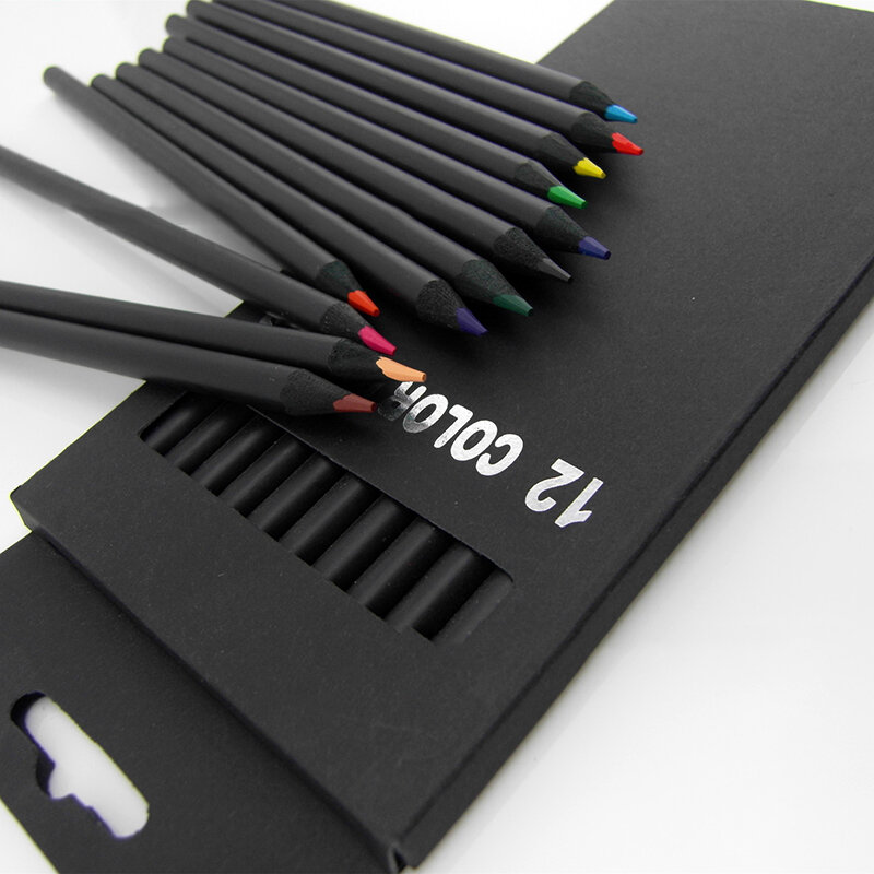 12 unids/set de alta calidad recarga 3,0 lápiz 12 colorido lápices de colores profesional colores suministro de lápices escolares lápices de madera negro