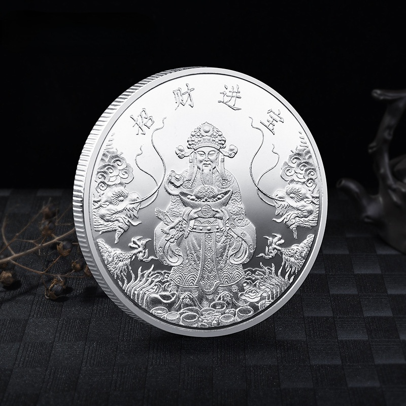 Pièce commémorative en relief de Style chinois, dieu de la richesse, porte-bonheur, pièce d'or, cônes en argent à collectionner