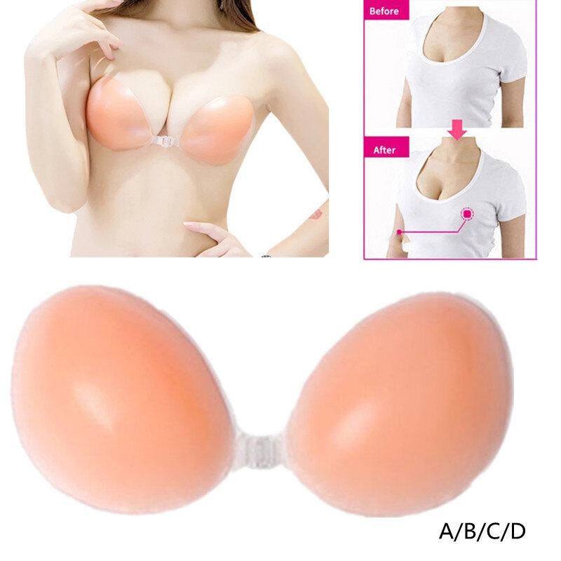 4 크기 ABCD 컵 섹시한 여성 여름 레이디 비치 웨딩 Deep-V 속옷 실리콘 브래지어 Self-Adhesive Strapless Gel