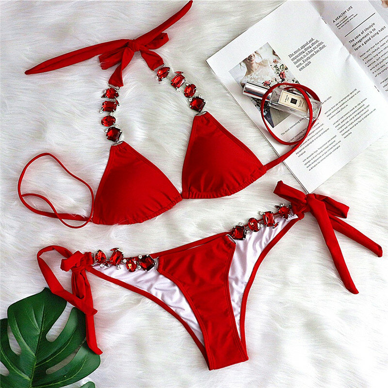 Mossha-Conjunto de microbikini para mujer, bañador Sexy rojo con nudo, traje de baño de dos piezas, ropa de baño de realce, bañadores extremos 2020