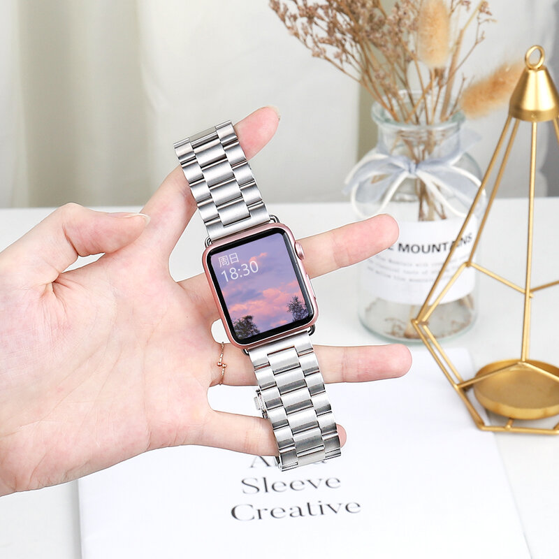 For Apple Watch strap stainless steel 38mm 42mm 40mm 44mm series 7 6 SE 5 4 3 2 1 Replacement iWatch series accessories metal