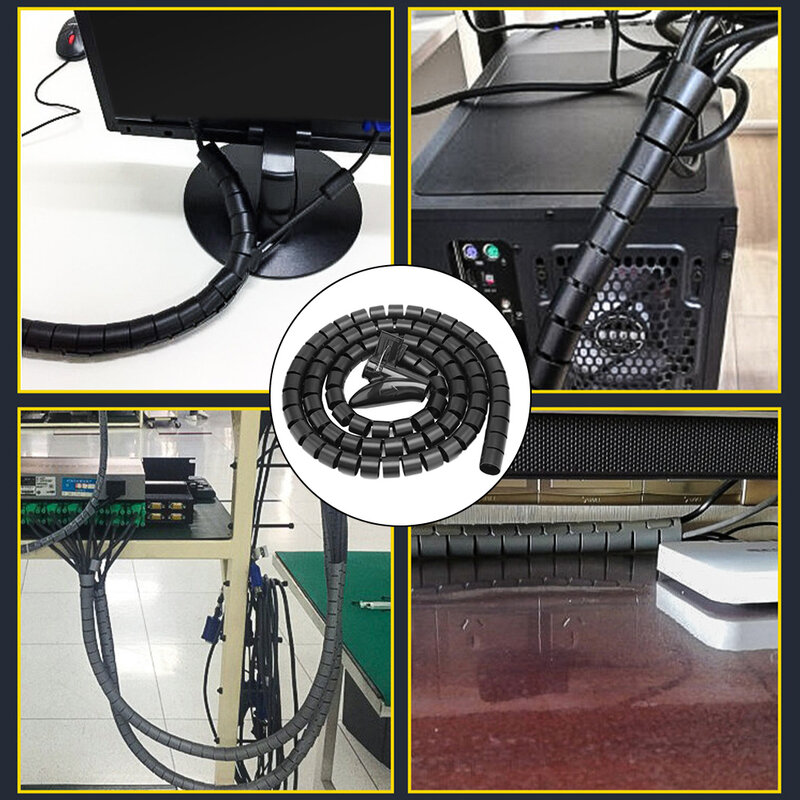 Organizador de envoltura de cables de 1,5/2M, enrollador de tubos en espiral, Protector de cables, gestión Flexible de tubos de almacenamiento de cables