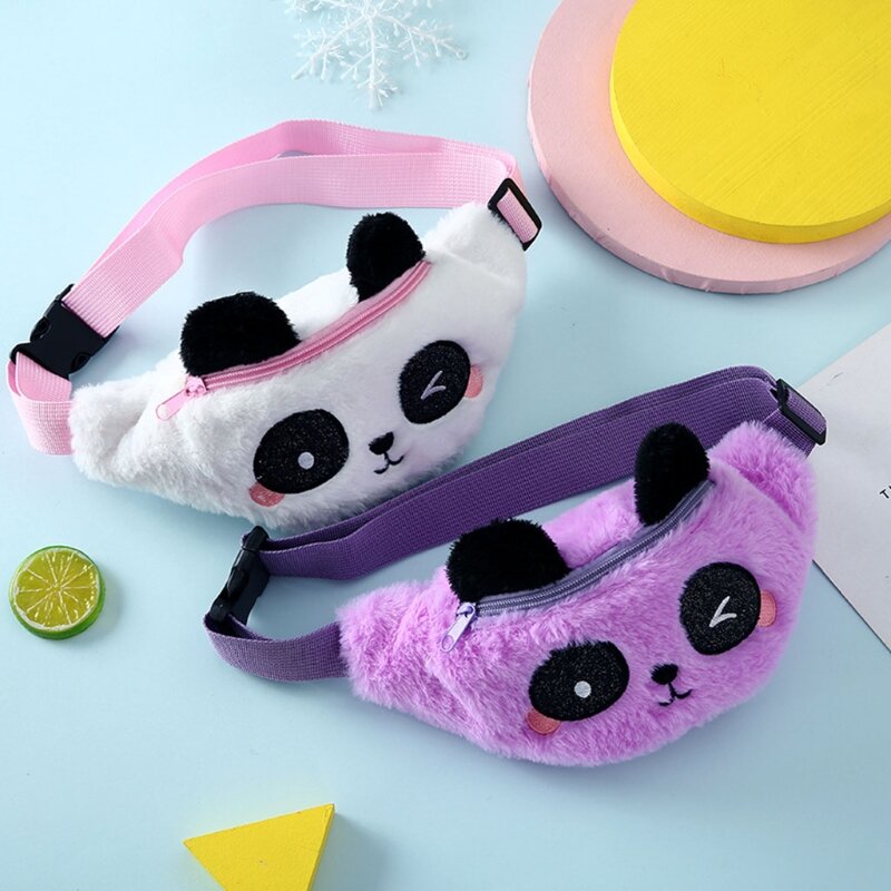 Kids Plush Animal Fanny Pack Cute Panda Print Waist Bag Child Mini Outdoor Belt Bum Bag Girls Casual Crossbody Chest Purse