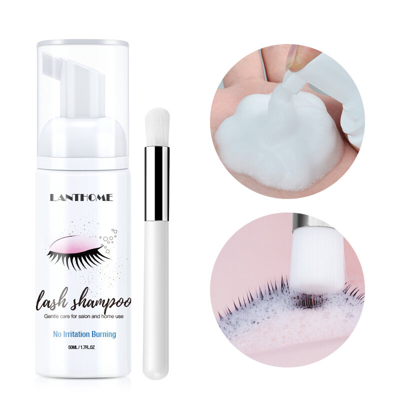 1pc Eyelash Extensions Brush Shampoo Kit Eye Lash Cleaning Foam Pump Design No Stimulus Makeup Clean Glue Makeup Remover  50ml