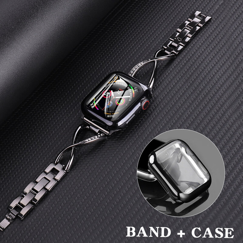 Capa + pulseira de metal para apple watch 4/3/4, pulseira de aço inoxidável para apple watch se65 40mm 44mm 38mm 42mm