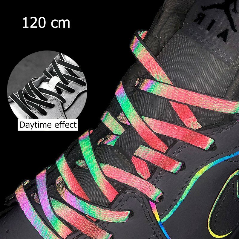 120Cm Reflektif Tali Sepatu Datar Malam Lalu Lintas Keselamatan Peringatan Dewasa Olahraga Outdoor Warna-warni Dewasa Warna Mengubah Laser Reflektif