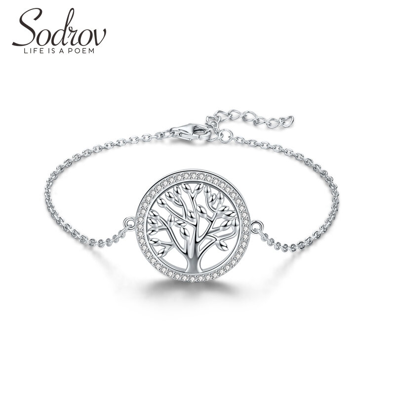 Sodrov-pulsera de plata de ley 925 con diseño de árbol de la vida para mujer, brazalete de la suerte, abalorio de 20mm, joyería 925