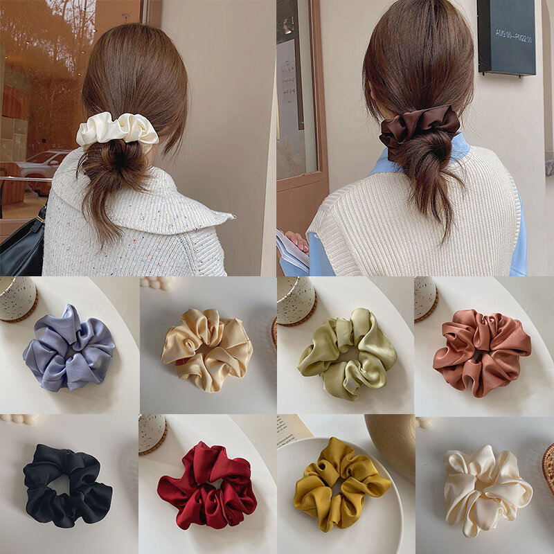 Women Silk Scrunchie Elastic Handmade Multicolor Hair Band Ponytail Holder Headband Hair Accessories 1PC Satin Silk Solid Color