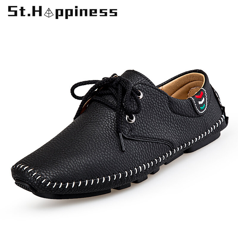 2021 Men Leather Shoes Outdoor Lace Up Driving Shoes Fashion Lightweight Soft Casual Shoes Classic Moccasins Loafers Big Size 48