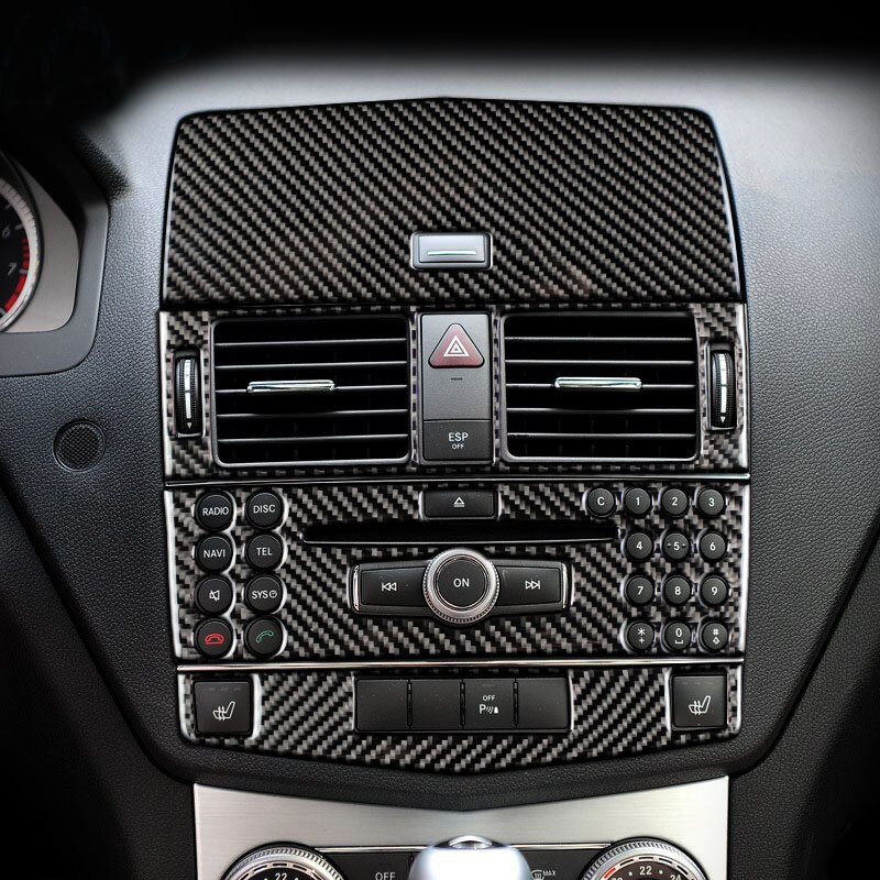 Painel de controle central interior do carro fibra carbono guarnição saída cd ar condicionado capa adesivo para mercedes classe c w204 acessórios