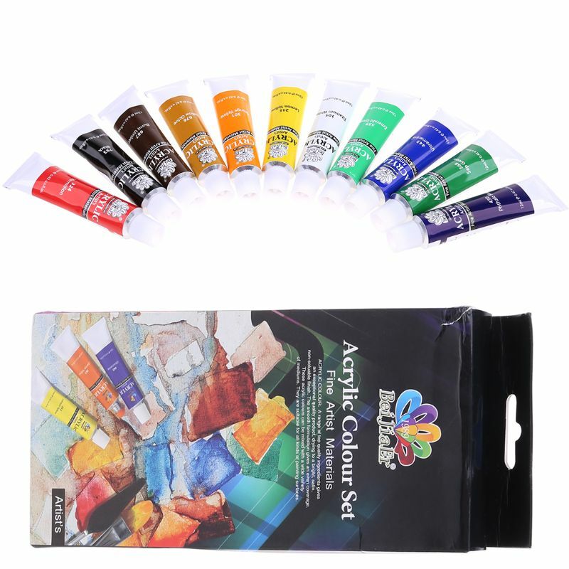 Juego de pintura acrílica de tubo, 12 colores, herramientas de dibujo de pintura artística para niños DIY