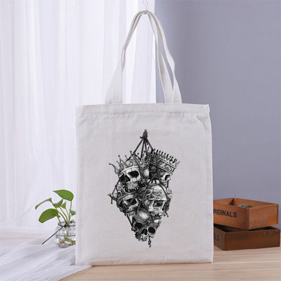 Tote Bag Skeleton Print Shopping Bag Customizable Women's Luxury Bags Canvas Shopper Woman Summer Designer Handbags 2021 Printed