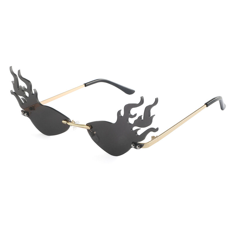 Fashion Fire Flame Sunglasses Brand Design Women Cat Eye Sunglass Luxury Rimless Sun Glasses Eyewear UV400 Shades Oculos de sol