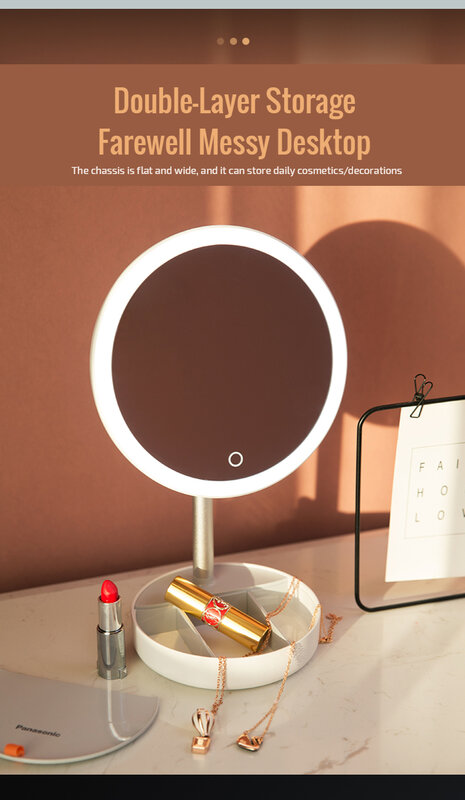Panasonic-espelho para maquiagem com led, 5x, lupa, carregamento usb, base de armazenamento, ajustável, tela sensível ao toque brilhante, beleza, mesa