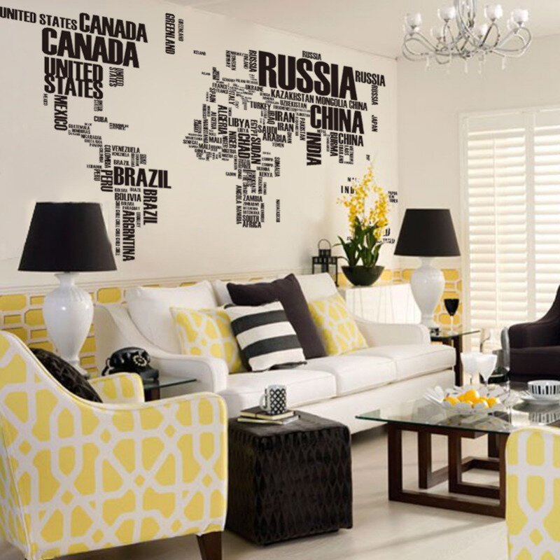 Mapa do mundo preto viagens letras removíveis adesivos de parede sala estar decoração para casa criativo pvc decalque mural arte diy