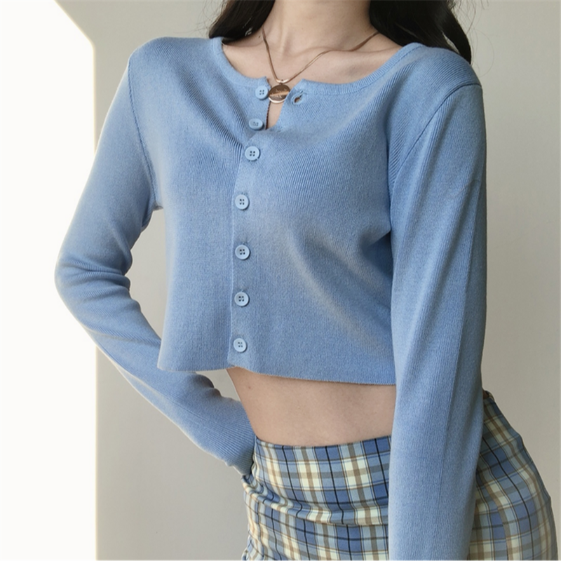 Coreano o-cuello corto de punto suéteres mujeres Rebeca delgada moda corto manga sol protección Top Ropa de Mujer en la primavera de 2021