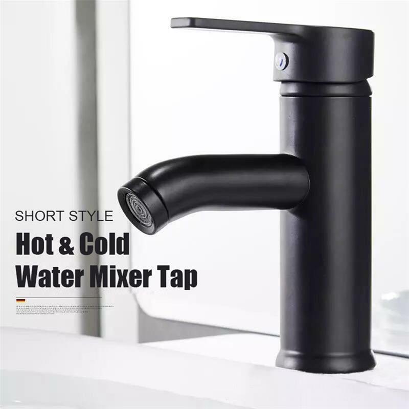 Basin Faucets Stainless Steel Basin Faucets Matt Black Bathroom Sink Wash Basin Tap Single Hole Hot & Cold Water Mixer Tap