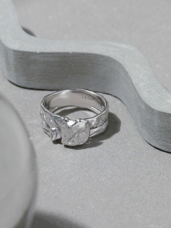 S'STEEL Unregelmäßigen Konkaven Und Konvexen Oberfläche Design Einstellbare Ringe 925 Sterling Silber Geschenke Für Frauen Trendy Gothic Schmuck