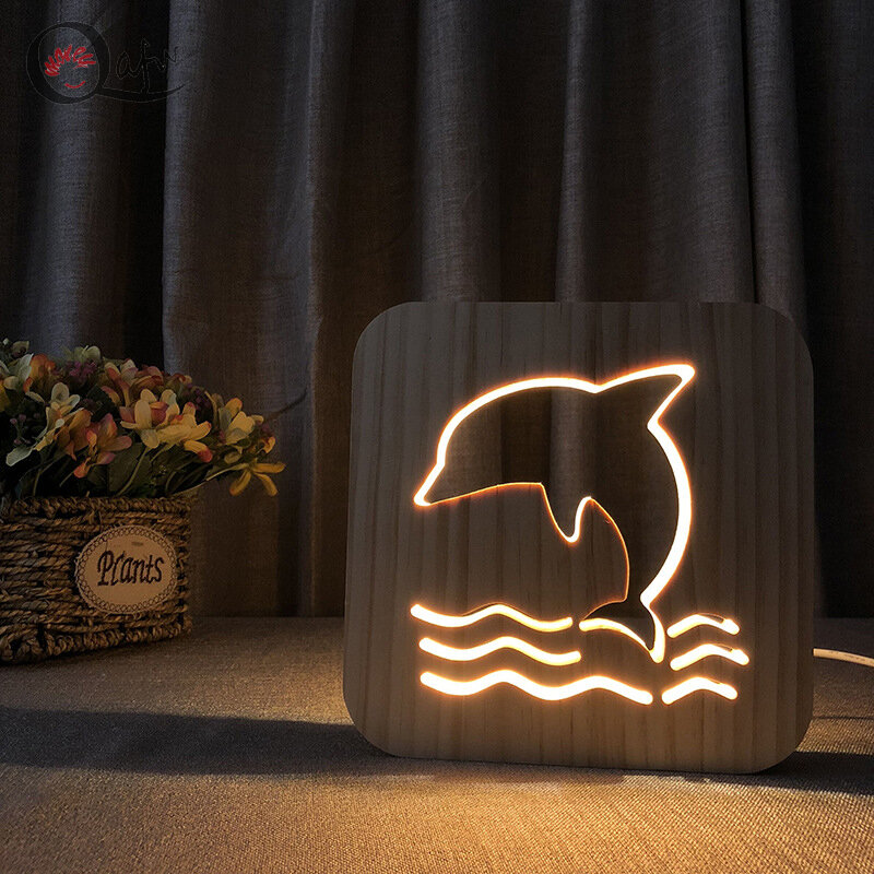 Pure wood to create a creative idea of LED shape LED night light switch moonlight, for bedroom decoration birthday gifts