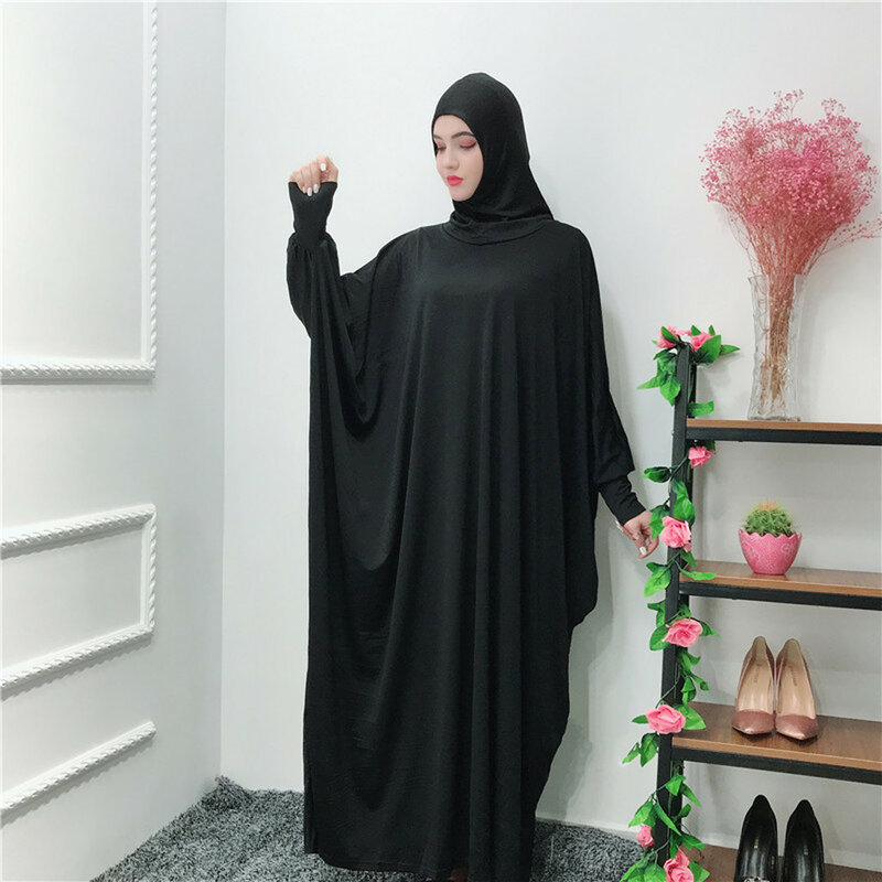 2021 sukienka muzułmańska kobiety Femme Solid Color nakrycia głowy meczet rękaw w kształcie skrzydła nietoperza szaty Cardigan Ramadan długa, maksi sukienki