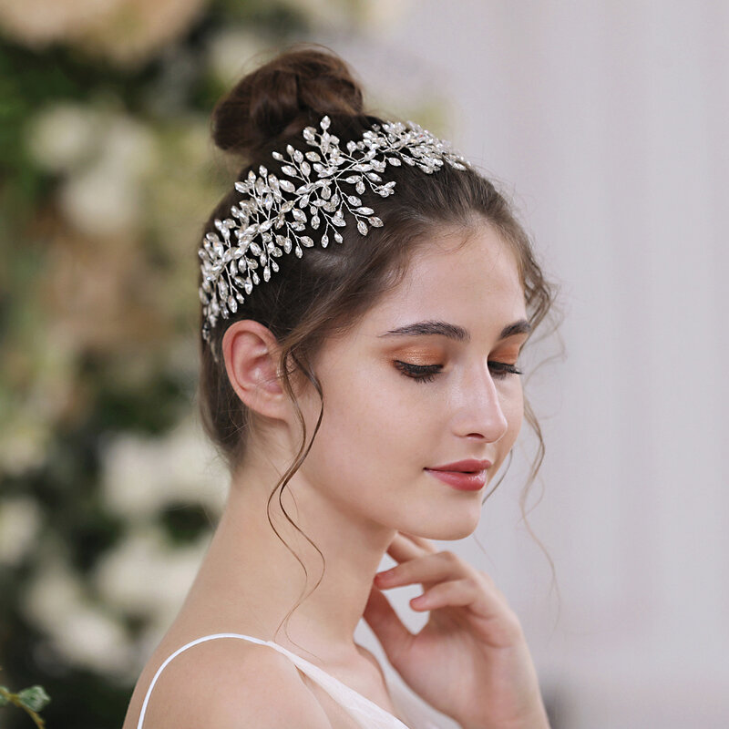 TRiXY H237 Stunning Wedding Headband Rhinestone Wedding Hair Accessories Bridal Crowns Handmade Diamond Bridal Crown and Tiara