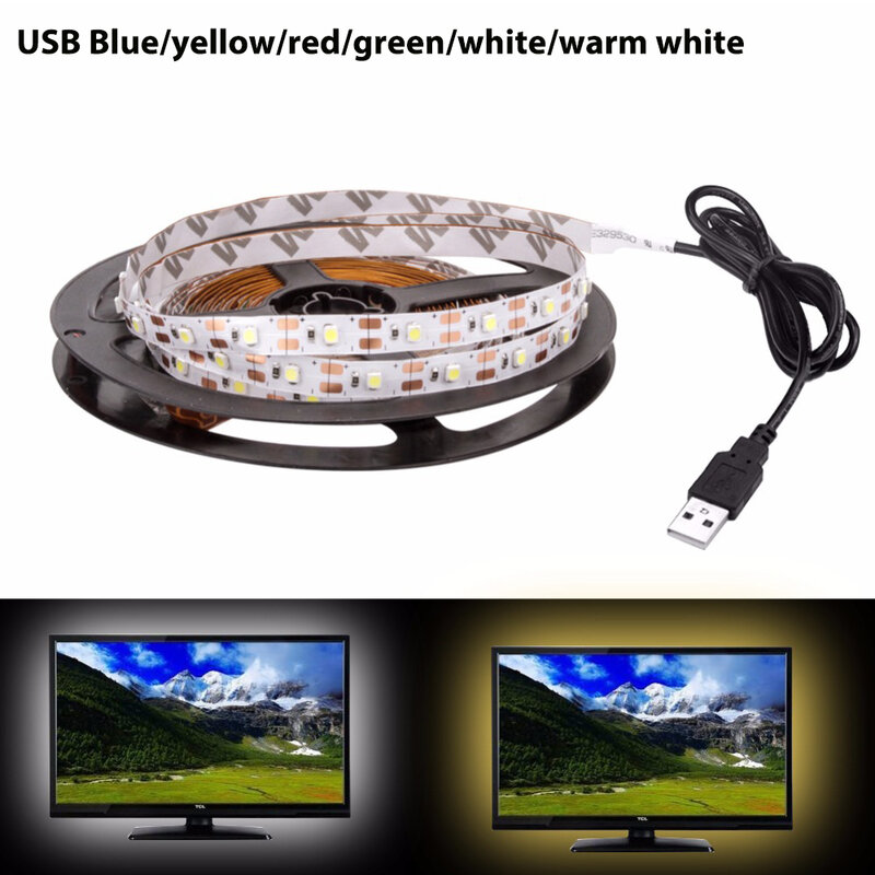 2835 USB LED Strip DC 5V 50CM 1M 2M 3M 5M IR 24Key Lampu Fleksibel Lampu Meja RGB Dekorasi Layar TV Latar Belakang Cahaya untuk Lampu Rumah