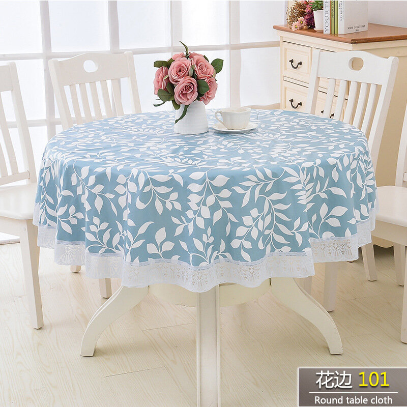 Mantel de mesa redondo Pastoral, cubierta de plástico impermeable a prueba de aceite, con borde de encaje estampado Floral, Anti café caliente, té
