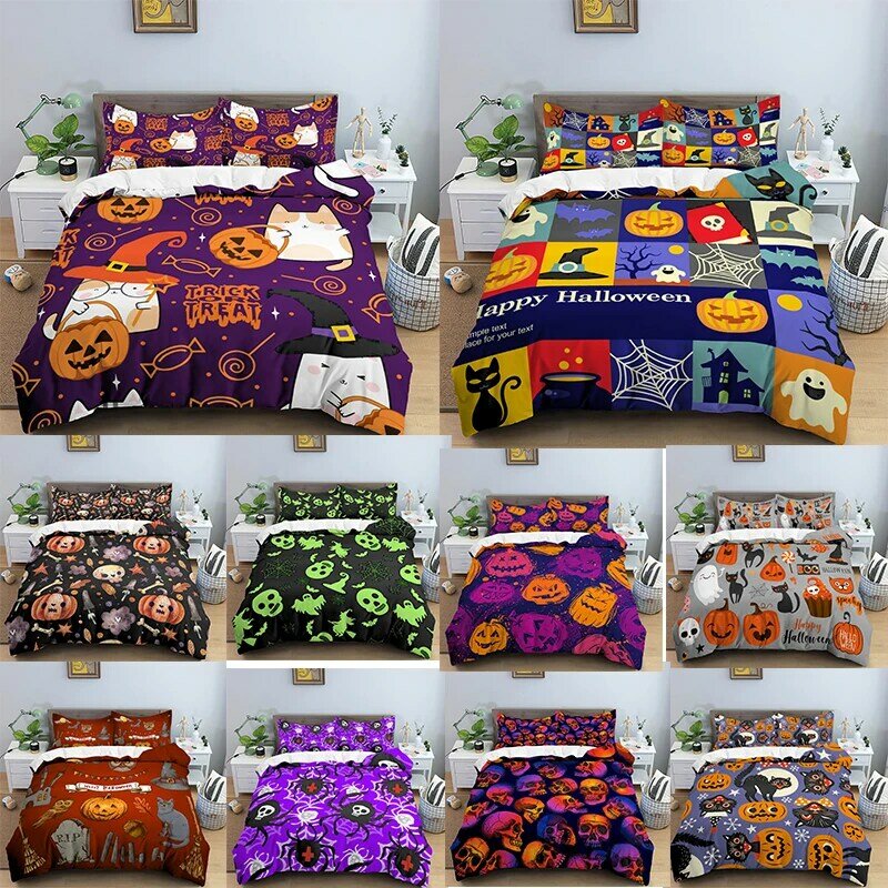 Комплект постельного белья на Хэллоуин с изображением призрака, пододеяльник, постельное белье, одеяло, Королевский, тыквенный узор, постел...