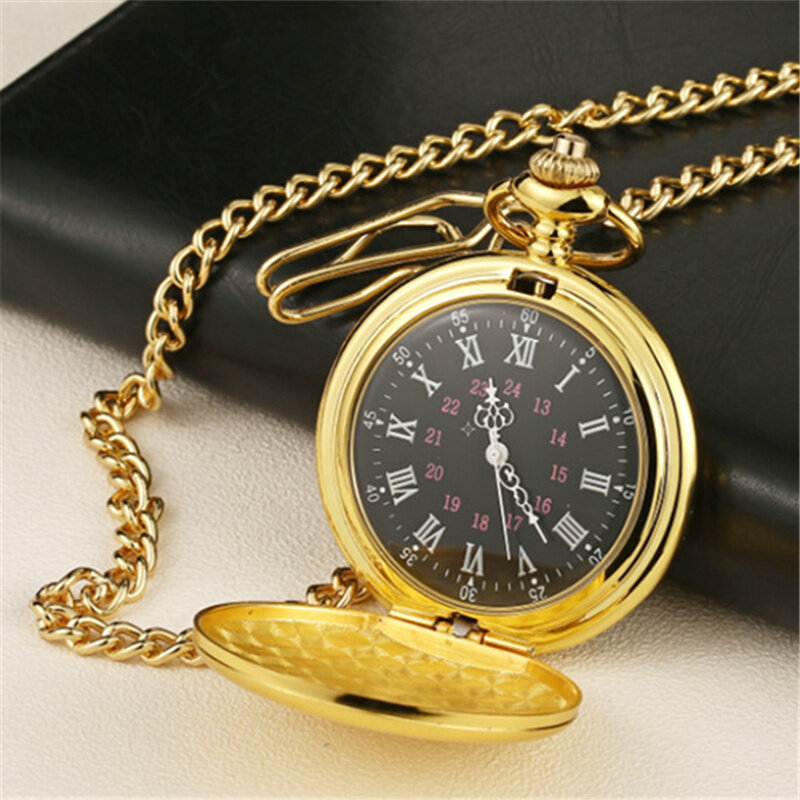 Mode 37CM Fob Kette Glatte stahl Quarz Taschenuhr Vintage Römischen Nmber Zifferblatt Anhänger Fob Uhr Geschenke Uhr