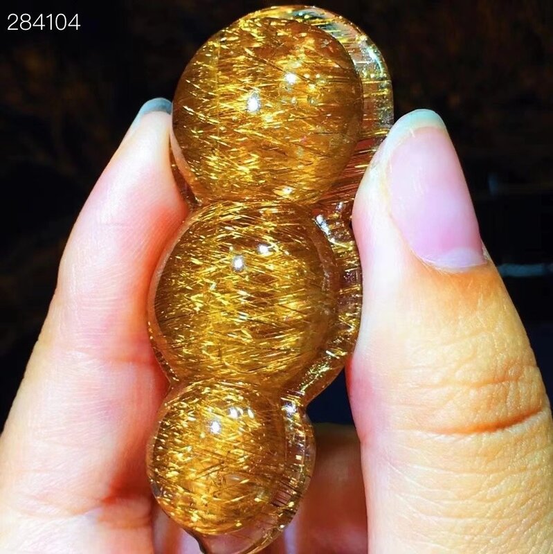 Pingente de feijão de quartzo rutilado de cobre natural 52x22x12.6mm olho de gato rico cristal rutilated jóias