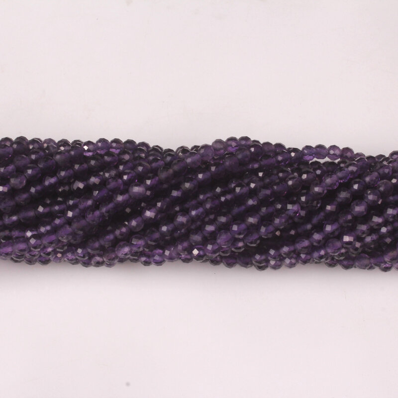 4Mm Natuurlijke Facet Amethist Edelsteen Purple Quartz Crystal Ronde Losse Kralen Diy Accessoires Voor Ketting Armband Sieraden Maken
