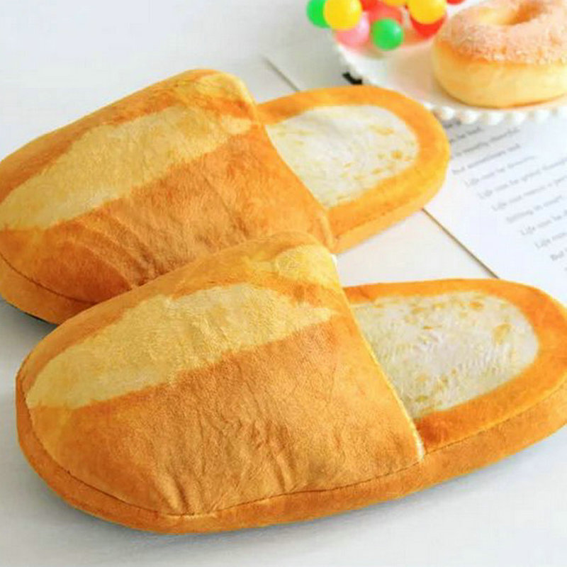 Novo estilo individualidade simulação de pão amantes de pão chinelos adultos em casa piso interno para quarto sapatos femininos