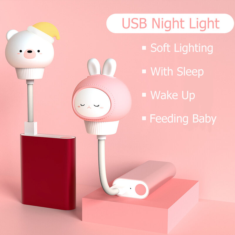 Luz da noite das crianças lâmpada usb led night lamp urso coelho para o bebê luz da noite quarto decoração presente criança lâmpada