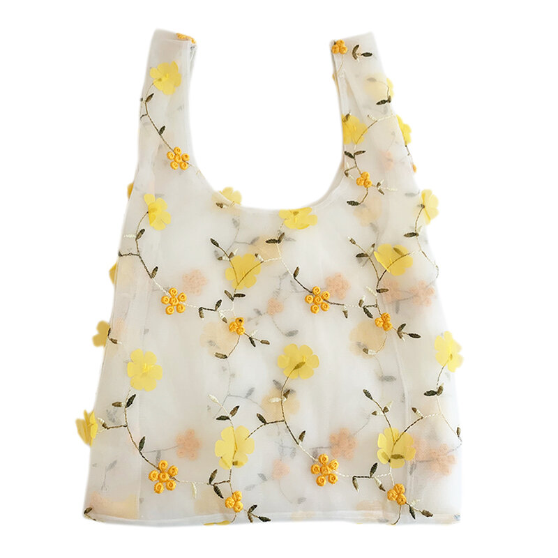 Żółta stokrotka haft Organza torby z bawełny dla kobiet 2021 nowe luksusowe torebki jasne torebki ślubne dla panny młodej torebka damska zestaw